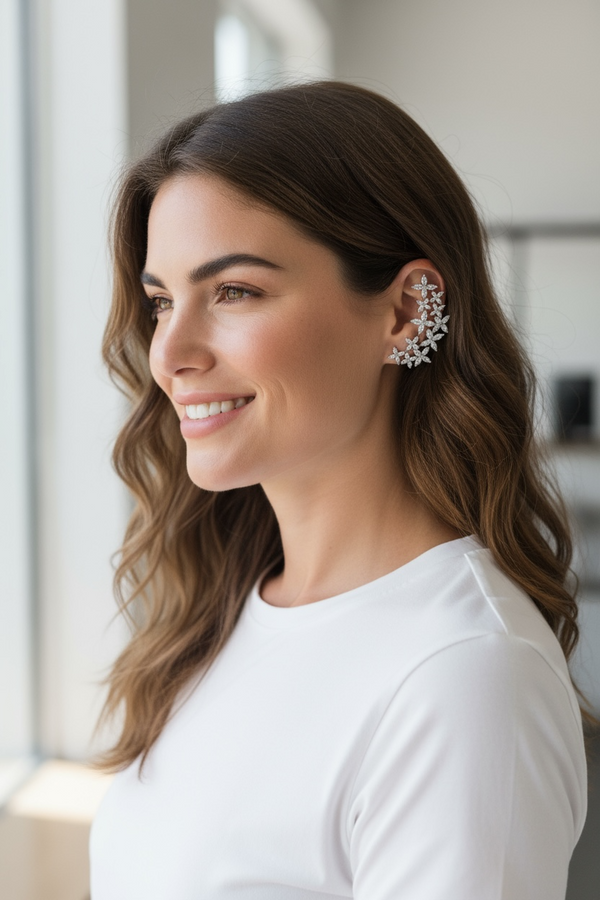 Flower Cuff Stud Earrings