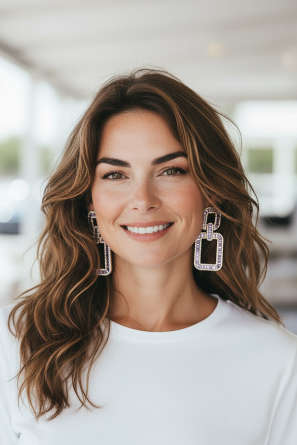 Purple square long earring