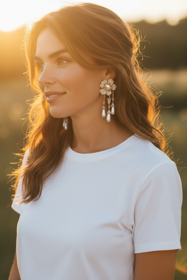 Flower pearl earrings